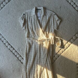 Zara checkered windowpane tie knot/wrap midi dress